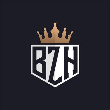 Crown 'lu lüks BZH logosu. Seçkin Markalar için Zarif BZH Harf Logosu. Üst Düzey İşletmeler için BZH Monogramı