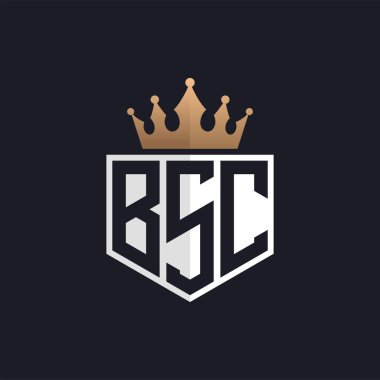 Crown 'lu lüks BSC logosu. Seçkin Markalar için Zarif Baş harfler BSC Harf Logosu. Üst Düzey İşletmeler için BSC Monogramı