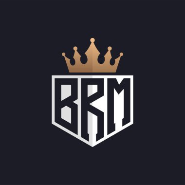 Crown 'lu lüks BRM logosu. Seçkin markalar için zarif baş harfler BRM Harf Logosu. Üst Düzey İşletmeler için BRM Monogramı