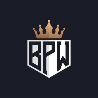 Crown 'lu lüks BPW logosu. Seçkin Markalar için Zarif Baş harfler BPW Harf Logosu. Üst Düzey İşletmeler için BPW Monogramı