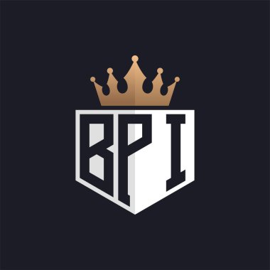 Crown 'lu lüks BPI logosu. Seçkin Markalar için Zarif Baş harfler BPI Harf Logosu. Üst Düzey İşletmeler için BPI Monogramı