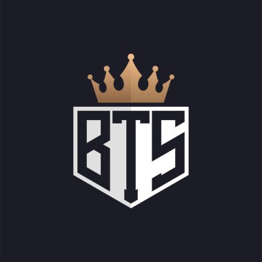 Crown 'lu lüks BTS logosu. Seçkin Markalar için Zarif Baş harfler BTS Harf Logosu. Üst Düzey İşletmeler için BTS Monogramı
