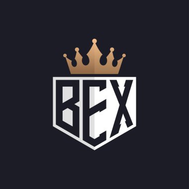 Crown 'lu lüks BEX logosu. Seçkin markalar için klasik BEX Harf Logosu. Yüksek Kalite İşletmeler için BEX Monogramı