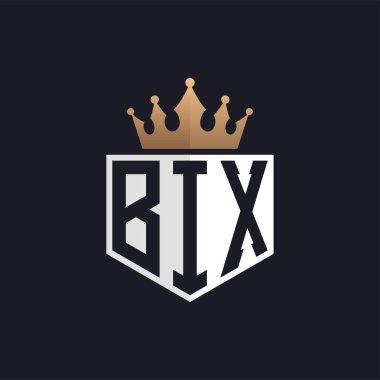 Crown 'lu lüks BIX logosu. Seçkin Markalar için Zarif Baş harfler BIX Harf Logosu. Üst Düzey İşletmeler için BIX Monogramı