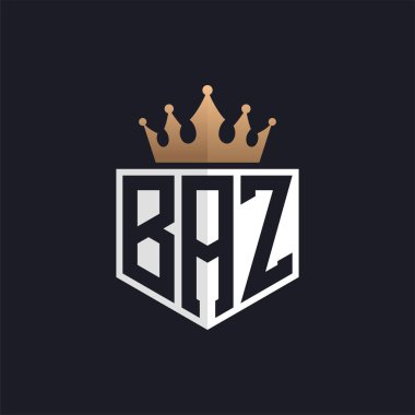 Crown 'lu lüks BAZ logosu. Seçkin Markalar için Zarif Baş harfler BAZ Harf Logosu. Üst Düzey İşletmeler için BAZ Monogramı