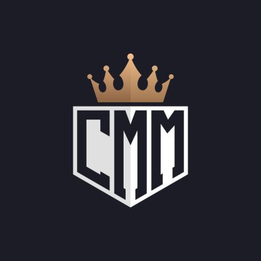 Crown 'lu lüks CMM logosu. Seçkin Markalar için Zarif Baş harfler CMM Harf Logosu. Üst Düzey İşletmeler için CMM Monogramı