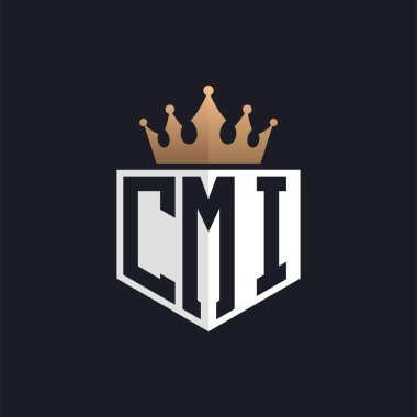 Crown 'lu lüks CMI logosu. Seçkin Markalar için Zarif Baş harfler CMI Harf Logosu. Üst Düzey İşletmeler için CMI Monogramı