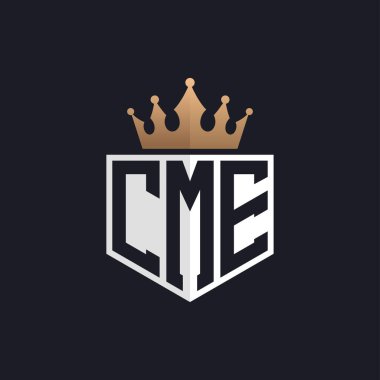 Crown 'lu lüks CME logosu. Seçkin Markalar için Zarif Baş harfler CME Harf Logosu. Üst Düzey İşletmeler için Harf CME Monogramı