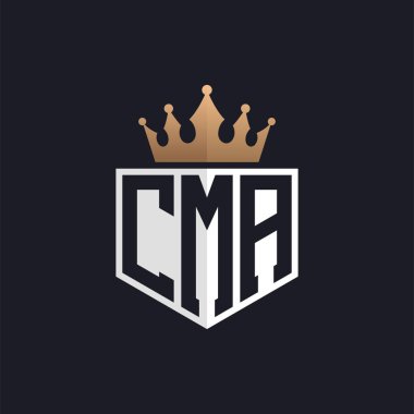 Crown 'lu lüks CMA logosu. Seçkin Markalar için Zarif Baş harfler CMA Harf Logosu. Üst Düzey İşletmeler için CMA Monogramı