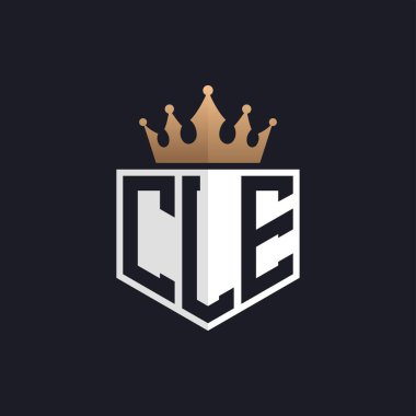 Crown 'lu lüks CLE logosu. Seçkin Markalar için Zarif Baş harfler CLE Harf Logosu. Üst Düzey İşletmeler için Harf CLE Monogramı