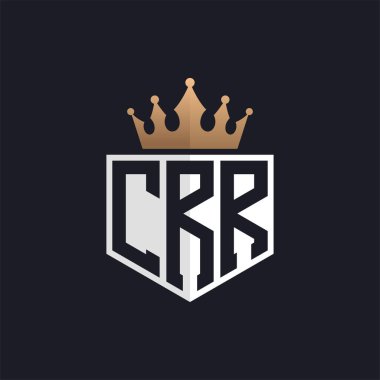 Crown 'lu lüks CRR logosu. Seçkin Markalar için Zarif Baş harfler CRR Harf Logosu. Üst Düzey İşletmeler için Harf CRR Monogramı