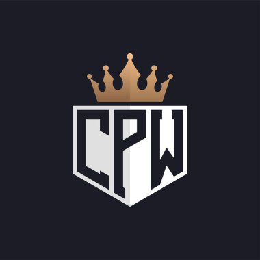 Crown 'lu lüks CPW logosu. Seçkin Markalar için Zarif Baş harfler CPW Harf Logosu. Üst Düzey İşletmeler için CPW Monogramı