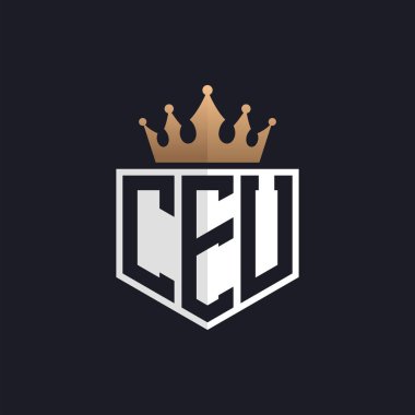 Crown 'lu lüks CEU logosu. Seçkin Markalar için Zarif CEU Harf Logosu. Üst Düzey İşletmeler İçin CEU Monogramı