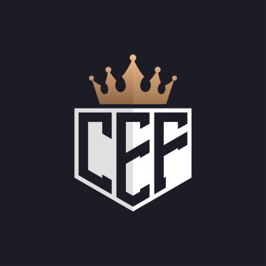 Crown 'lu lüks CEF Logosu. Seçkin Markalar için Seçkin Baş harfler CEF Mektup Logosu. Üst Düzey İşletmeler için CEF Monogramı