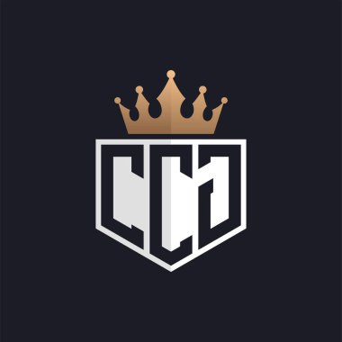 Crown 'la lüks CCJ logosu. Seçkin Markalar için Zarif Baş harfler CCJ Harf Logosu. Yüksek Kalite İşletmeler için CCJ Monogramı
