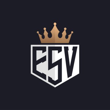 Crown 'lu lüks ESV logosu. Seçkin Markalar için Zarif Baş harfler ESV Harf Logosu. Üst Düzey İşletmeler İçin ESV Monogramı