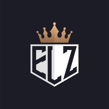 Crown 'lu lüks ELZ logosu. Seçkin Markalar için Zarif Baş harfler ELZ Harf Logosu. Üst Düzey İşletmeler için ELZ Monogramı