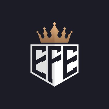 Crown 'lu lüks EFE Logosu. Seçkin Markalar için Zarif Baş harfler EFE Harf Logosu. Üst Düzey İşletmeler İçin Harf EFE Monogramı