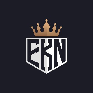 Crown 'lu lüks EKN logosu. Seçkin Markalar için Zarif Baş harfler EKN Harf Logosu. Üst Düzey İşletmeler İçin Harf EKN Monogramı