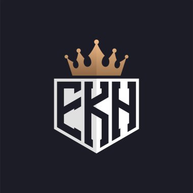Crown 'lu lüks EKH logosu. Seçkin Markalar için Zarif Baş harfler EKH Mektup Logosu. Yüksek Kalite İşletmeler için EKH Monogramı