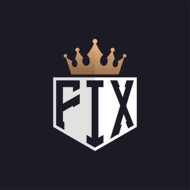 Crown 'lu lüks Fix Logo. Seçkin Markalar için Zarif Baş harfler FIX Harf Logosu. Üst Düzey İşletmeler için FIX Monogramı