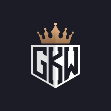 Crown 'lu lüks GKW logosu. Seçkin Markalar için Zarif Baş harfler GKW Harf Logosu. Üst Düzey İşletmeler için GKW Monogramı