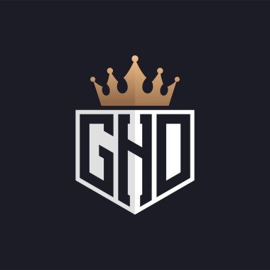 Luxury GHD Logo with Crown. Elegant Initials GHD Letter Logo for Exclusive Brands. Letter GHD Monogram for High-End Businesses clipart