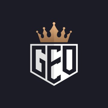 Crown 'lu lüks GEO Logosu. Seçkin Markalar için Seçkin Baş harfler GEO Harf Logosu. Üst Düzey İşletmeler için GEO Monogramı