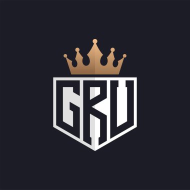 Crown 'lu lüks GRU logosu. Seçkin Markalar için Zarif Baş harfler GRU Harf Logosu. Yüksek Kalite İşletmeler için GRU Monogramı