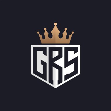 Crown 'lu lüks GRS logosu. Seçkin Markalar için GRS Harf Logosu. Üst Düzey İşletmeler İçin GRS Monogramı