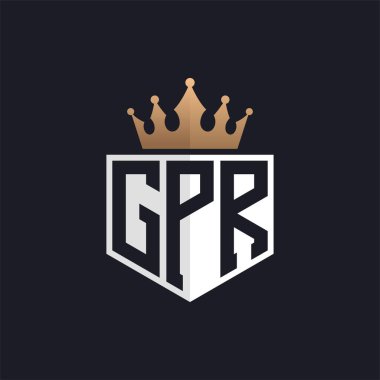 Crown 'la lüks GPR logosu. Seçkin Markalar için GPR Harf Logosu. Üst Düzey İşletmeler için GPR Monogramı