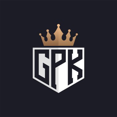 Crown 'lu lüks GPK Logosu. Seçkin Markalar için Zarif Baş harfler GPK Harf Logosu. Üst Düzey İşletmeler için GPK Monogramı