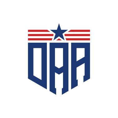 Patriotic DAA Logo with Star and American Flag Straps. Letter DAA Logo with USA Flag clipart