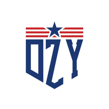 Yıldız ve Amerikan Bayrak Kayışlı Yurtsever DZY logosu. ABD Bayrağı ile DZY Logosu