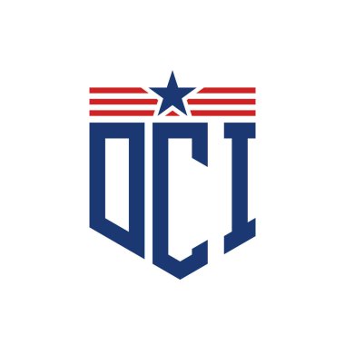 Patriotic DCI Logo with Star and American Flag Straps. Letter DCI Logo with USA Flag clipart