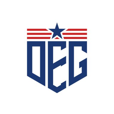 Yıldız ve Amerikan Bayrak Kayışlı Vatansever DEG logosu. USA Flag 'lı Mektup DEG logosu