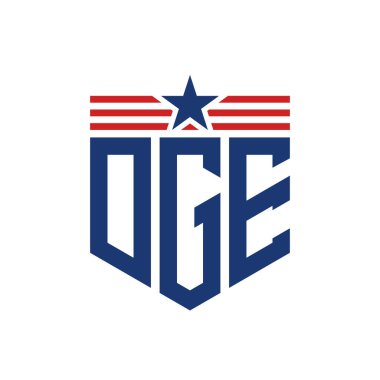 Yıldız ve Amerikan Bayrak Kayışlı Yurtsever DGE logosu. USA Flag ile Harf DGE Logosu