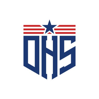 Yıldız ve Amerikan Bayrak Kayışlı Yurtsever İç Güvenlik Logosu. USA Flag 'li DHS Logosu