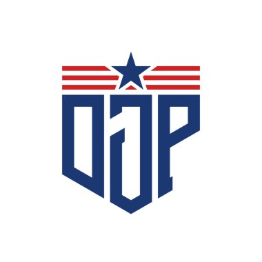 Yıldız ve Amerikan Bayrak Kayışlı Yurtsever DJP logosu. USA Flag ile DJP Logosu