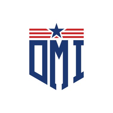 Yıldız ve Amerikan Bayrak Kayışlı Yurtsever DMI logosu. ABD Bayrağı ile DMI Logosu