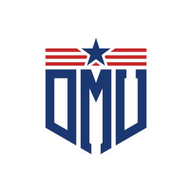 Patriotic DMU Logo with Star and American Flag Straps. Letter DMU Logo with USA Flag clipart