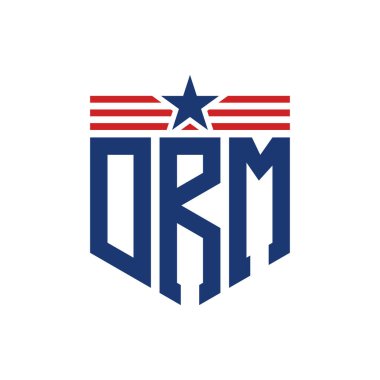 Yıldız ve Amerikan Bayrak Kayışlı Yurtsever DRM logosu. USA Flag ile DRM Logosu