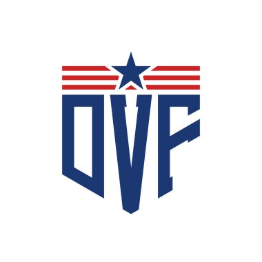 Patriotic DVF Logo with Star and American Flag Straps. Letter DVF Logo with USA Flag clipart