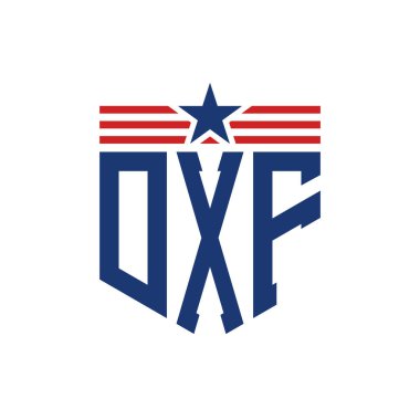 Yıldız ve Amerikan Bayrak Kayışlı Yurtsever DXF logosu. USA Flag ile DXF Logosu