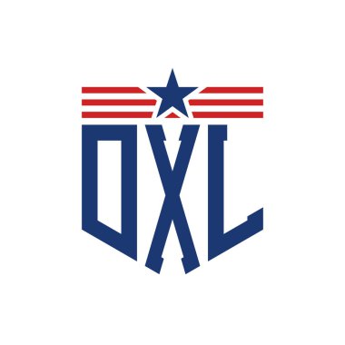 Yıldız ve Amerikan Bayrak Kayışlı Yurtsever DXL logosu. USA Flag ile Harf DXL Logosu