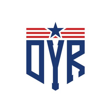 Yıldız ve Amerikan Bayrak Kayışlı Yurtsever DYR logosu. ABD Bayrağı ile DYR Logosu