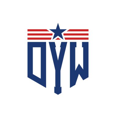 Yıldız ve Amerikan Bayrak Kayışlı Yurtsever DYW logosu. ABD Bayrağı ile DYW Logosu