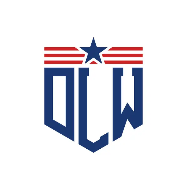 stock vector Patriotic DLW Logo with Star and American Flag Straps. Letter DLW Logo with USA Flag