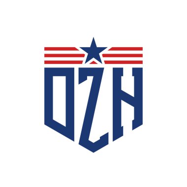 Yıldız ve Amerikan Bayrak Kayışlı Yurtsever DZH logosu. ABD Bayrağı ile DZH Logosu