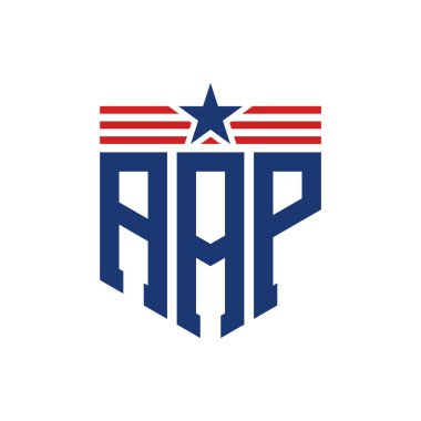 Yıldız ve Amerikan Bayrak Kayışlı Vatansever AAP logosu. USA Flag ile AAP Logosu